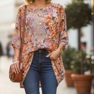 CJ Banks 3X Floral Tunic Top with Rhinestone Embellishments